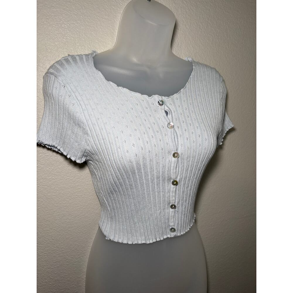 Cotton Candy LA Light Blue Ribbed Knit Crop Top – Size Small
